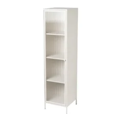Xenos Hoge kast Luca met geribbeld glazen deurtje - offwhite - 160x42x40 cm- Kast Met Deuren