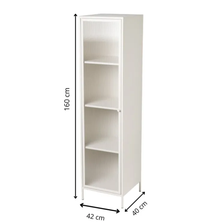 Xenos Hoge kast Luca met geribbeld glazen deurtje - offwhite - 160x42x40 cm- Kast Met Deuren