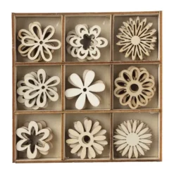 Xenos Houten bloemen in kistje - 10.5x10.5x2 cm- Knutselspullen