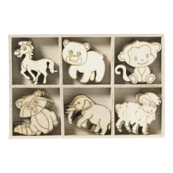Xenos Houten dieren - bruin - set van 36- Knutselspullen