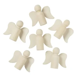 Xenos Houten engeltjes - set van 6 - naturel- Knutselspullen|Kerst Knutselen
