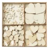 Xenos Houten hartjes in kistje - 16x16x2 cm- Knutselspullen