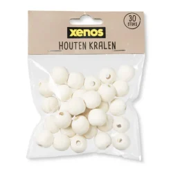 Xenos Houten kralen - naturel - 30 stuks- Knutselspullen