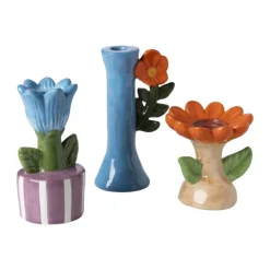 Xenos Kandelaar bloem - blauw/oranje - ø10.7x18.3 cm- Kandelaars