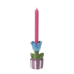 Xenos Kandelaar bloem - blauw/paars - ø8.8x17.4 cm- Kandelaars