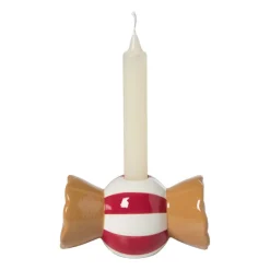 Xenos Kandelaar candy cane - rood/wit - ø7x13 cm- Kandelaars
