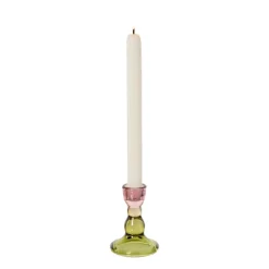 Xenos Kandelaar duo - roze/groen - ø6.5x8.8 cm- Kandelaars