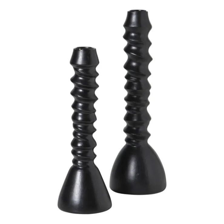 Xenos Kandelaar gedraaid klein - zwart - ø8.5x25 cm- Kandelaars