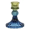 Xenos Kandelaar glas klein - groen/blauw - ø7.8x10 cm- Kandelaars