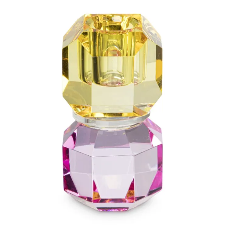 Xenos Kandelaar kristal - roze/geel - ø5.5x9 cm- Kerstcadeaus|Kandelaars