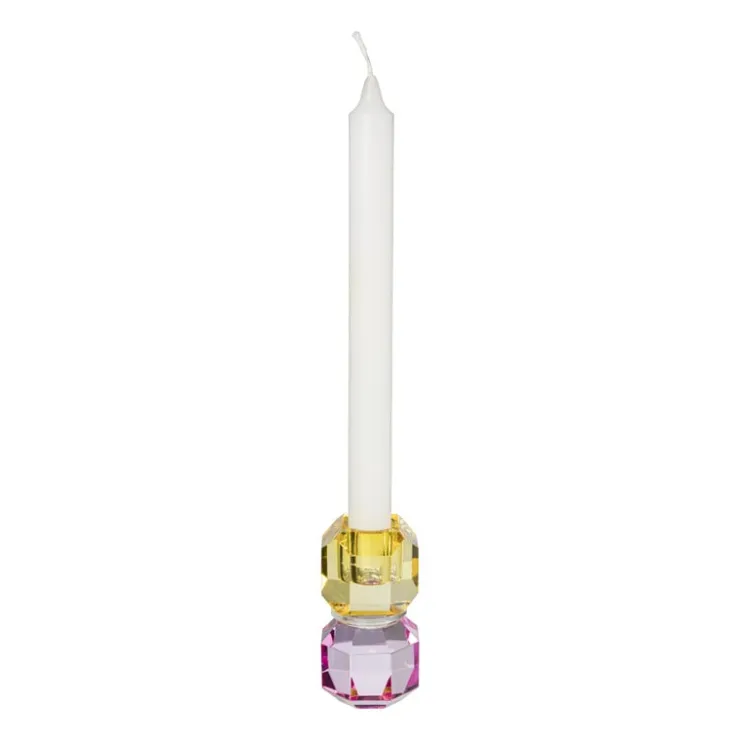 Xenos Kandelaar kristal - roze/geel - ø5.5x9 cm- Kerstcadeaus|Kandelaars