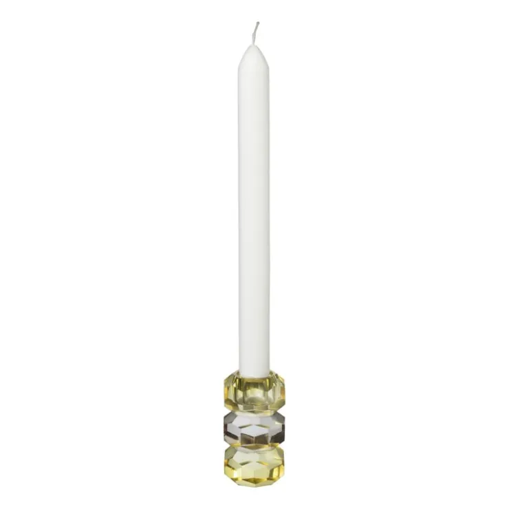 Xenos Kandelaar kristal 3-laags - geel/helder - 4x4x7 cm- Kandelaars