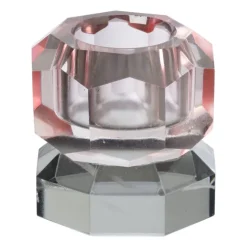 Xenos Kandelaar kristal 2-laags - roze/grijs - 4x4x4 cm- Kandelaars