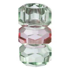 Xenos Kandelaar kristal 3-laags - groen/roze - 4x4x7 cm- Kandelaars
