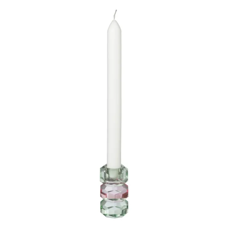 Xenos Kandelaar kristal 3-laags - groen/roze - 4x4x7 cm- Kandelaars