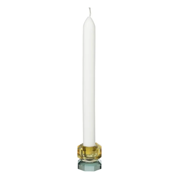 Xenos Kandelaar kristal 2-laags - oker/groen - 4x4x4 cm- Kandelaars