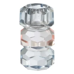 Xenos Kandelaar kristal 3-laags - blauw/roze - 4x4x7 cm- Kandelaars