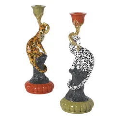 Xenos Kandelaar luipaard - zwart/wit - ø11x30 cm- Kandelaars
