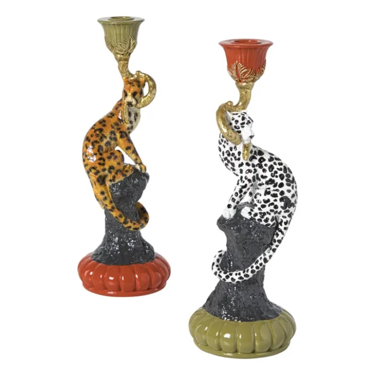 Xenos Kandelaar luipaard - zwart/wit - ø11x30 cm- Kandelaars