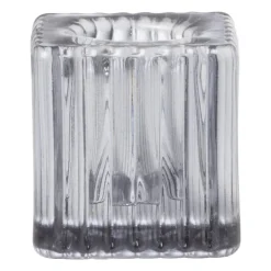 Xenos Kandelaar rib glas - grijs - 4x4x4 cm- Kandelaars