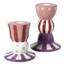Xenos Kandelaar streep stip hoog - multikleur - ø8.5x12 cm- Kandelaars