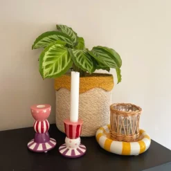 Xenos Kandelaar streep stip hoog - multikleur - ø8.5x12 cm- Kandelaars