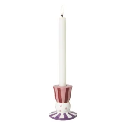 Xenos Kandelaar streep stip laag - multikleur - ø8x9 cm- Kandelaars