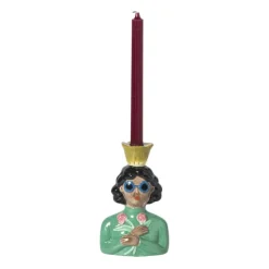 Xenos Kandelaar vrouw met bloemen - groen - 19.5x13x9 cm- Kandelaars