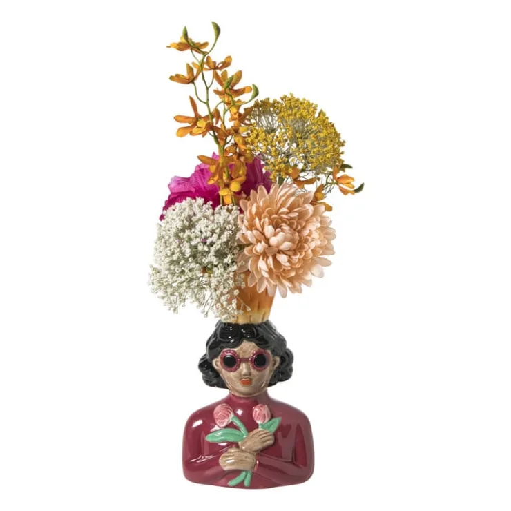 Xenos Kandelaar vrouw met bloemen - groen - 19.5x13x9 cm- Kandelaars
