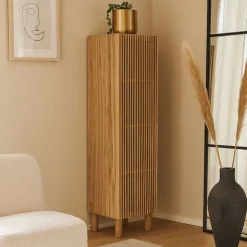 Xenos Kast Japandi smal - bruin - 145x40x33 cm- Kast Met Deuren