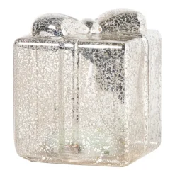 Xenos Kerst glas cadeau met LED lampjes - 10.2x8.8x8.8 cm- Kerstverlichting