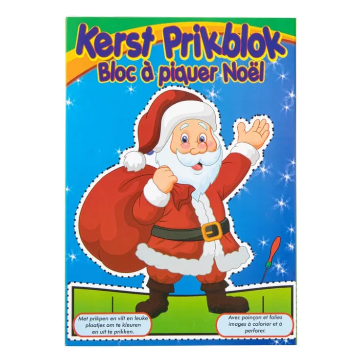 Xenos Kerst prikblok met prikpen - 12 prik- en kleurplaten- Kleurboeken|Kerst Knutselen