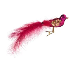 Xenos Kerst vogel op clip - paars - 6x15x3.5 cm- Kerstfiguren|Kersthangers