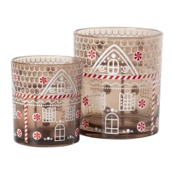 Xenos Kerst waxinelichthouder groot - bruin - ø9x10 cm- Waxinelichthouders