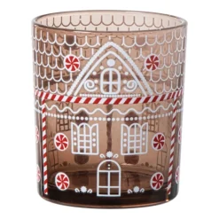 Xenos Kerst waxinelichthouder klein - bruin - ø7x8 cm- Waxinelichthouders