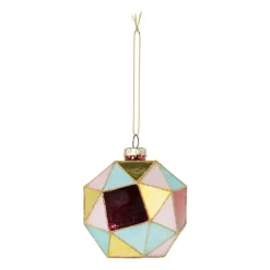 Xenos Kerstbal blokkig - roze/blauw - ø8 cm- Kerstballen