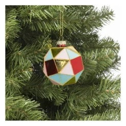Xenos Kerstbal blokkig - roze/blauw - ø8 cm- Kerstballen