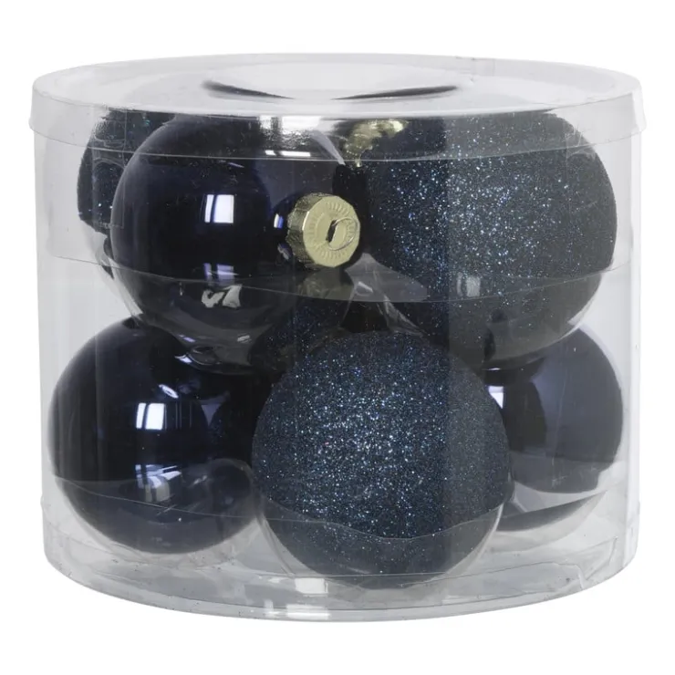 Xenos Kerstbal box - blauw - set van 8- Kerstballen