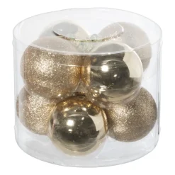 Xenos Kerstbal box - goudkleurig - set van 8- Kerstballen