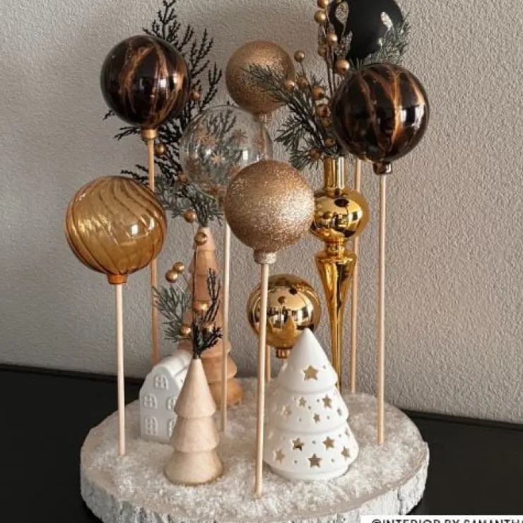 Xenos Kerstbal box - goudkleurig - set van 8- Kerstballen