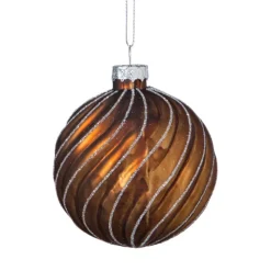 Xenos Kerstbal gedraaid streep - bruin- Kerstballen