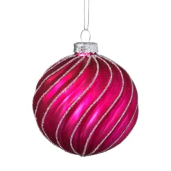 Xenos Kerstbal gedraaid streep - roze- Kerstballen