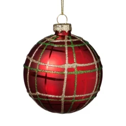 Xenos Kerstbal geruit - rood- Kerstballen