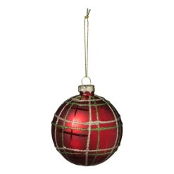 Xenos Kerstbal geruit - rood- Kerstballen