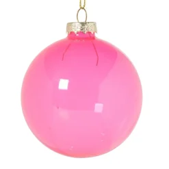 Xenos Kerstbal glas - roze - ø8 cm- Kerstballen