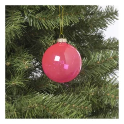 Xenos Kerstbal glas - roze - ø8 cm- Kerstballen