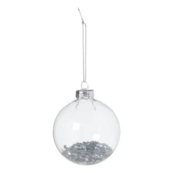 Xenos Kerstbal glas met zilveren glitters - transparant/zilverkleurig- Kerstballen