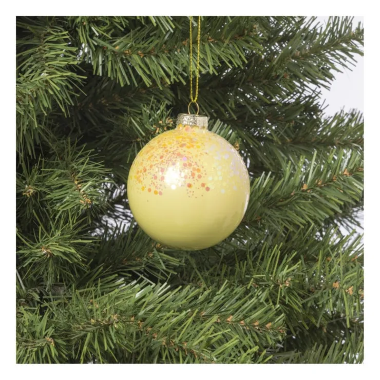 Xenos Kerstbal glitter - geel - ø8 cm- Kerstballen