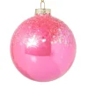 Xenos Kerstbal glitter - roze - ø8 cm- Kerstballen
