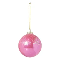Xenos Kerstbal glitter - roze - ø8 cm- Kerstballen